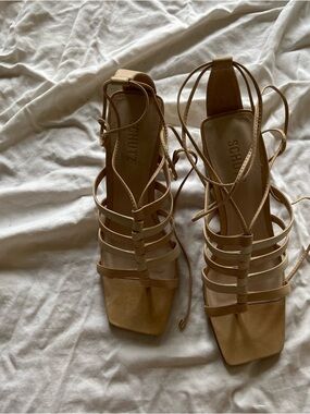 SCHUTZ Beige Lace-Up Strappy Heels